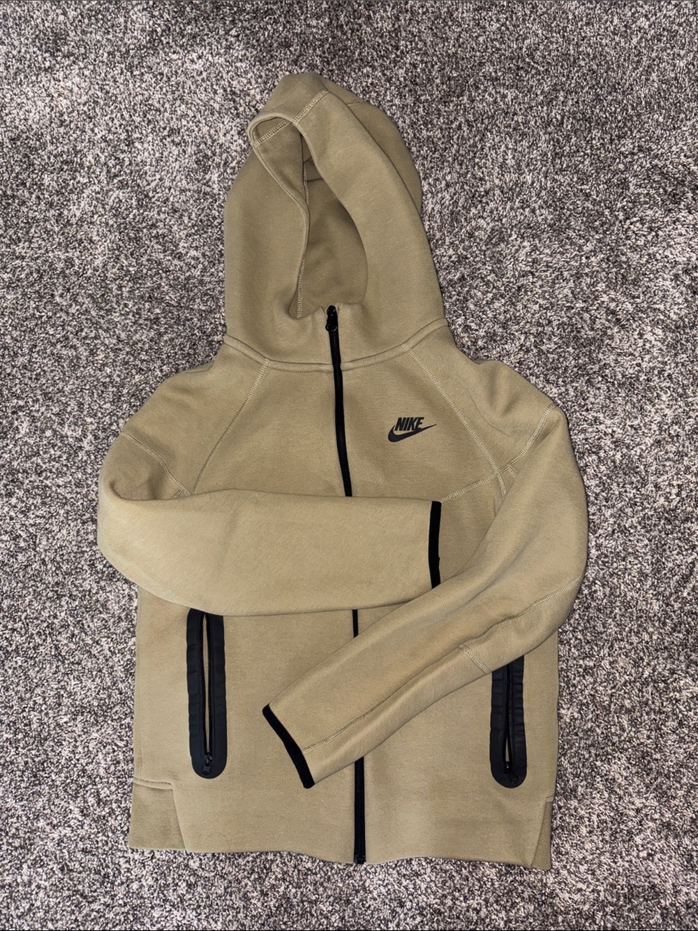Nike Khaki Olive Hooded Zip Fleece with Black Trim